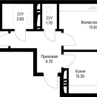 Объявление 2-к квартира, 53.35м2, 2/12 эт