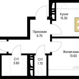 Объявление 2-к квартира, 53.05м2, 5/12 эт